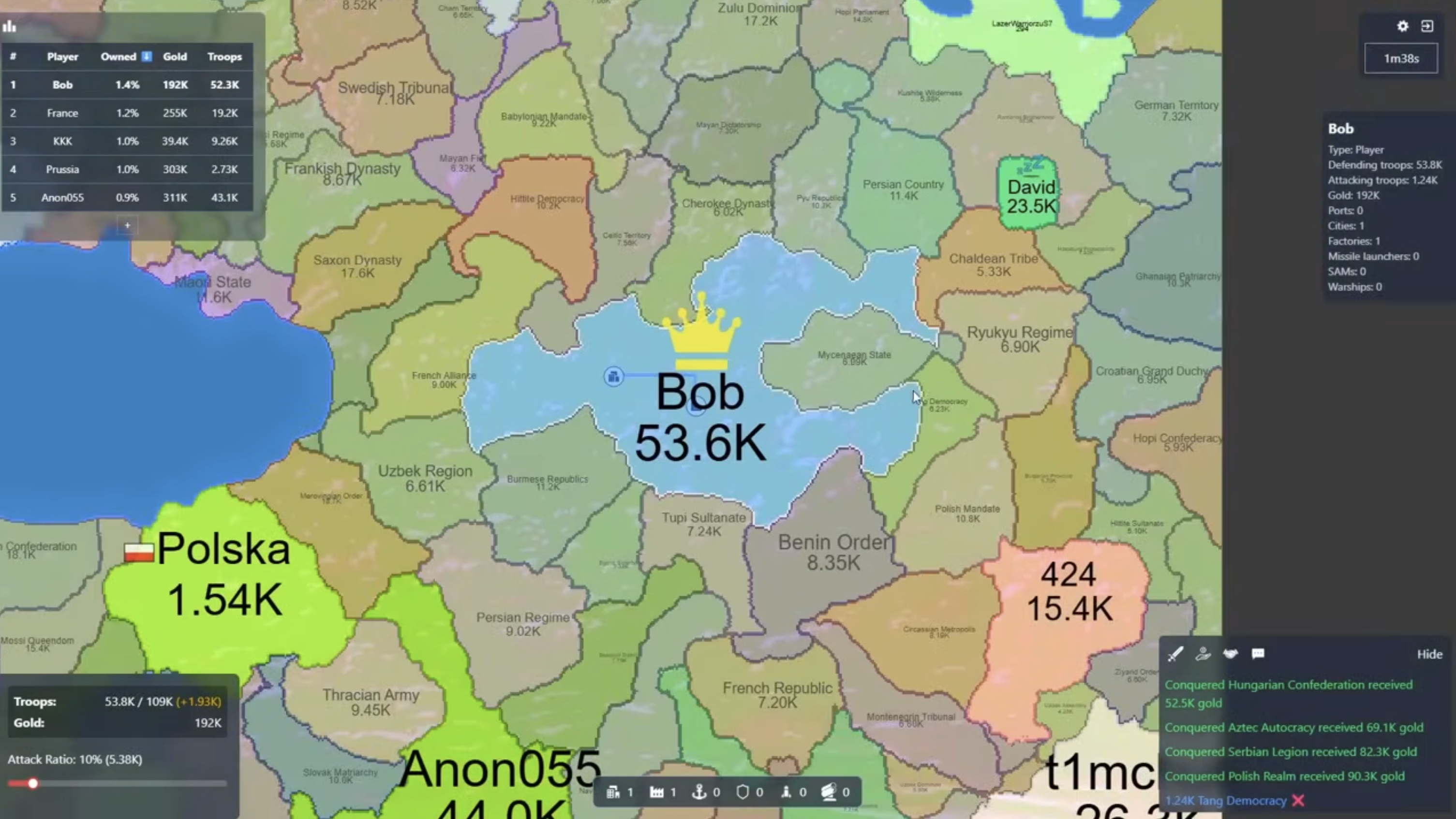 FrontWars Game Gold Guide: An optimized City-Maxxing layout showing high-level Cities surrounded by supporting Factories for maximum Gold generation.